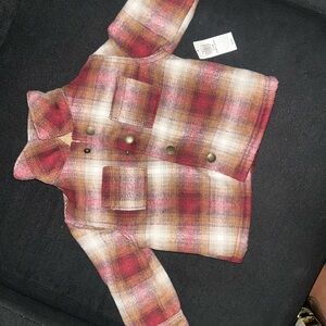 Old Navy Kids Plaid Pea Coat - Red, Brown, and White